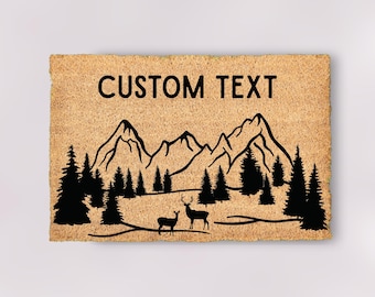Custom Mountain Door Mat Personalized Family Last Name Doormat Deer Welcome Mat Nature Lover Gift Small Large Outdoor Mat Housewarming Gift