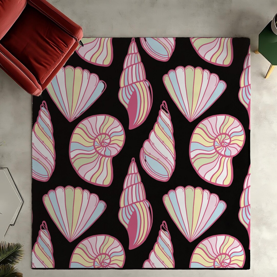 Seashell Oval Rug Colorful Mermaidcore Seashells Rug Bohemian Mat Beach Indoor Area Rug ...