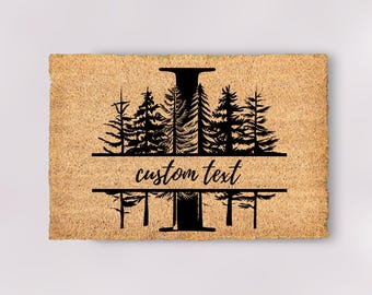 Custom Forest Monogram Doormat Personalized Last Name Door Mat Nature Welcome Mat Cabin Outdoor Mat Housewarming Gift New Homeowner Decor