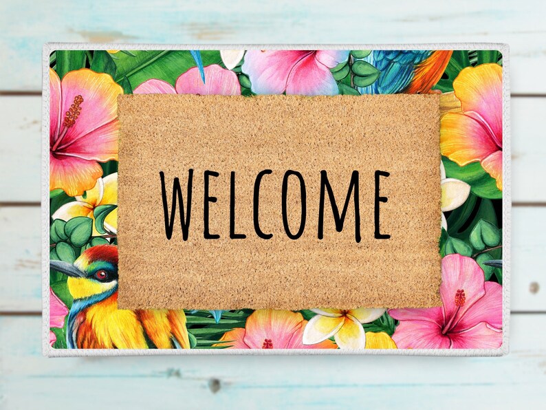 Hummingbird Welcome Mat Colorful Hummingbird Floral Pattern Layering Rug Door Mat Watercolor ...