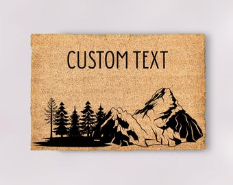 Custom Mountain Door Mat Personalized Family Last Name Doormat Trees Welcome Mat Nature Lover Gift Small Large Outdoor Mat Housewarming Gift