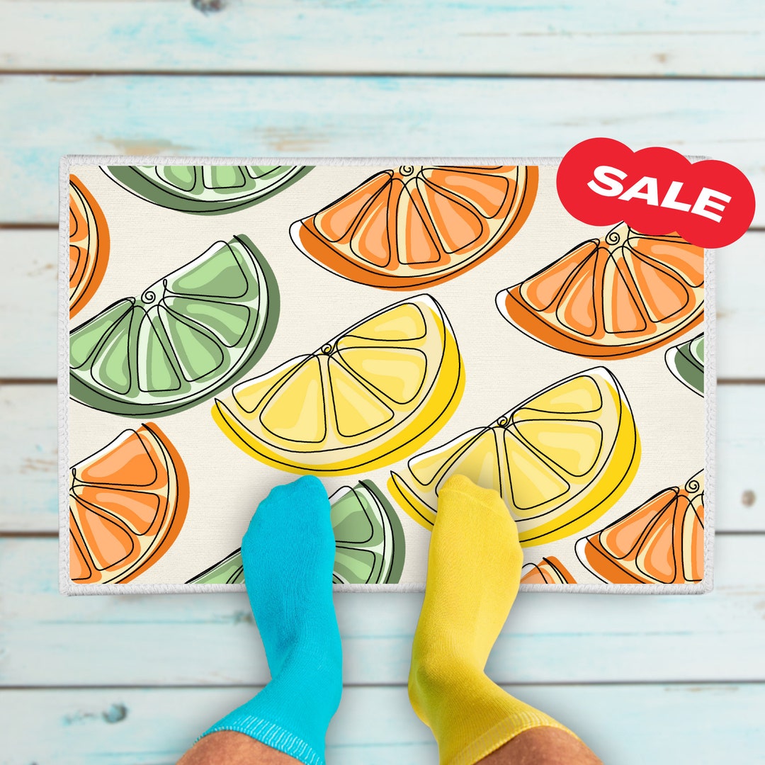 Yellow Lemons Pattern Doormat Layering Rug Orange Door Mat Modern Line