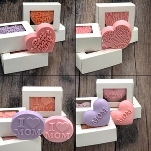 a series of four photos of mother's day soaps
