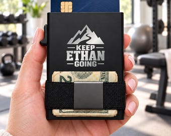 Personalized Keep Going Wallet, Engraved Metal Card Holder, Slim RFID Wallet, Motivational Gift