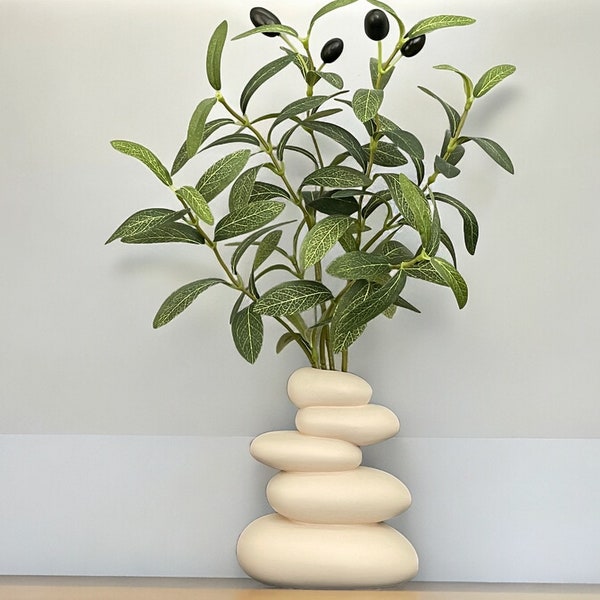 Artificial plant Olive in Vase Fake Branch Tree in Planter Faux Plant for Indoor Home Decor Fake potted plants Gift for her Zen Stone