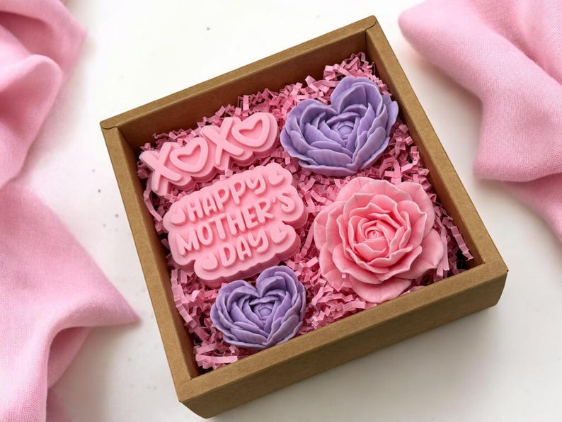 Mother’s Day Gift Box for Mom, Floral Heart Soap Set, Spa Self Care Package, Gift Basket image 11