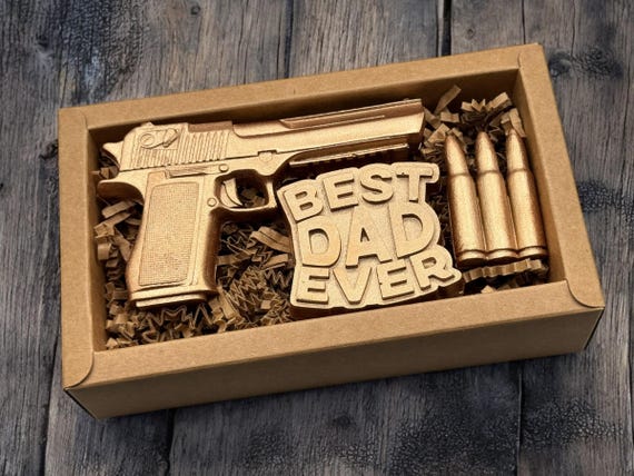 Father’s Day Gift for Dad – Funny Gold Soap Gun Gift Box with Heart – Unique Gift from Daughter, Wife, or Son – Ships Fast from USA