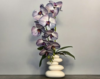 Künstliche lila Orchidee, Phalaenopsis, in handgefertigter Vase, fühlt sich echt an, Seidenblumenzweig, künstliche Pflanze für die Gestaltung von künstlichen Töpfen im Innenbereich