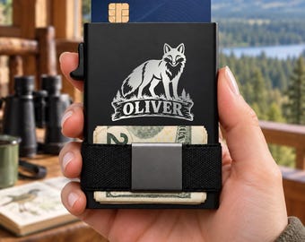 Fox Wallet, Wildlife Engraved Metal Card Holder, Personalized Nature Gift