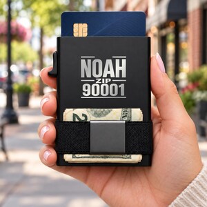 Personalized ZIP Code Wallet, Engraved Metal Card Holder, Slim RFID Wallet, Hometown Gift