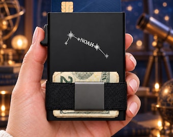 Personalized Constellation Wallet, Engraved Metal Card Holder, Slim RFID Wallet, Zodiac Gift