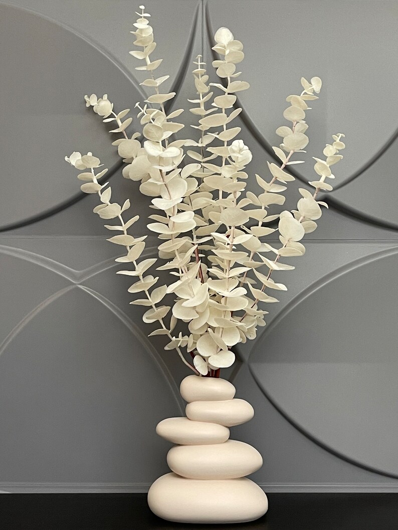Artificial White Eucalyptus in Vase Fake Branch Flowers in Planter Faux