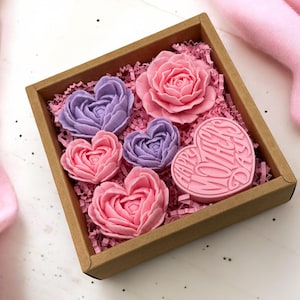 Mother’s Day Gift Box for Mom, Floral Heart Soap Set, Spa Self Care Package, Gift Basket