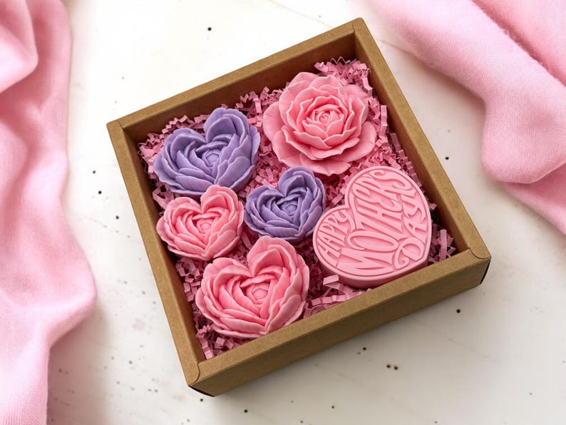 Mother’s Day Gift Box for Mom, Floral Heart Soap Set, Spa Self Care Package, Gift Basket image 1