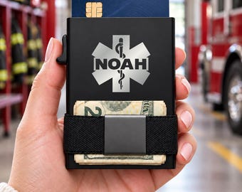 Personalized Paramedic Star Wallet, Engraved Metal Card Holder, Slim RFID Wallet, First Responder Gift