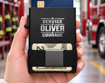 Personalized Service + Courage Wallet, Engraved Metal Card Holder, Slim RFID Wallet, First Responder Gift