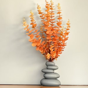 Artificial Orange Eucalyptus – Faux Plant in Handmade Plaster Pot for Home Decor, Office, Wedding Gift