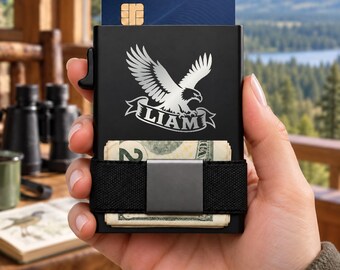 Bald Eagle Wallet, Wildlife Engraved Metal Card Holder, Patriotic Nature Gift