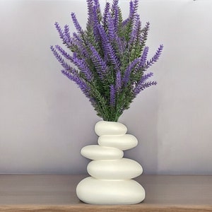 Artificial Purple Lavender – Faux Flower Arrangement in Handmade Plaster Pot for Home Decor, Office, Wedding Centerpiece