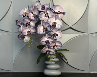 Artificial Purple Orchid Phalaenopsis in Handmade Vase Real Touch Silk Flowers Branch Faux Plant for Indoor Fake potted arranging