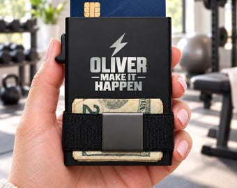 Personalized Make It Happen Wallet, Engraved Metal Card Holder, Slim RFID Wallet, Motivational Gift