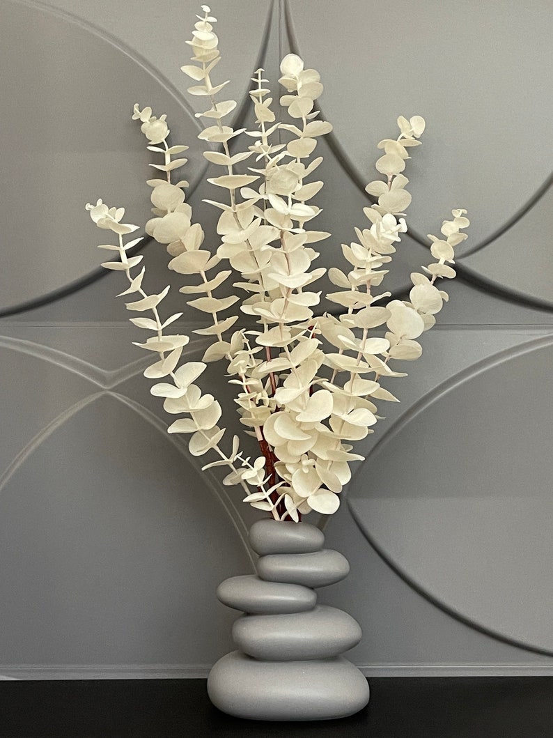 Artificial White Eucalyptus in Vase Fake Branch Flowers in Planter Faux