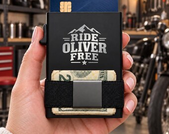 Personalized Ride Free Wallet, Engraved Metal Card Holder, Slim RFID Wallet, Biker Gift