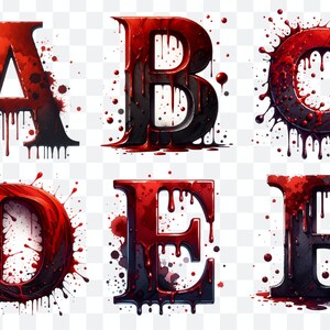 Blood Splatter PNG Alphabet and Numbers Clipart Bundle With Dripping ...