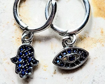 Dangle Earrings-Religious Earrings-Mexican Earrings-Silver Earrings-Christmas Gift-Holidays-Evil Eye-Hand of Fatima