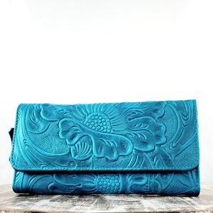 Mexican leather wallet -Mexican Flowers-Mexican Wallet-Artisanal Wallet-Cartera de Piel-Cartera de Cuero-Cartera Mexicana