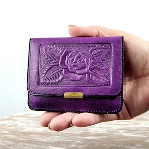 Cartera de identificación de cuero-Cartera con herramientas a mano-Cartera de mujer-Cartera mexicana artesanal-Cartera de piel Mexicana-Cartera para Ideantificacion