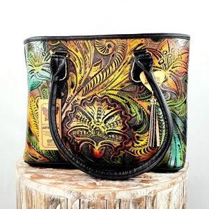 Handmade Leather Tote: Mexican Tooled Floral Crossbody Bag