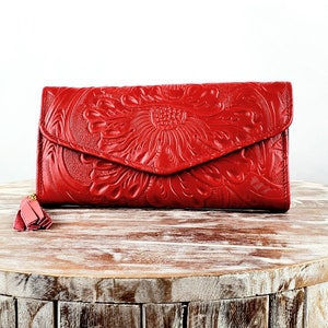 Mexican leather walle-Hand tooled Wallet-Artisanal Wallet-Cartera de Piel-Cartera de Cuero-Cartera Mexicana Artesanal