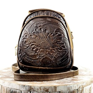 Hand Tooled Leather Backpack: Mexican Artisanal Purse - Etsy display picture 3