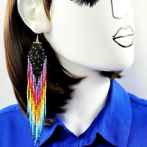 Unique Beaded Earrings, Handcrafted Earrings, Rose Fringe Earrings-Art Seed Beads Boho-Holydays-
