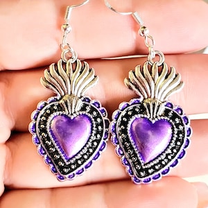Mexican Earrings-Frida Khalo Earrings-Beautiful handmade Sacred Heart- Boho Earrings-Sacred Heart-Mother&#39;s Day-Hollyday&#39;s-