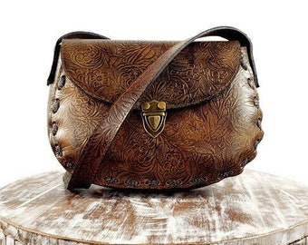 Tooled Leather Crossbody Bag: Mexican Floral Purse