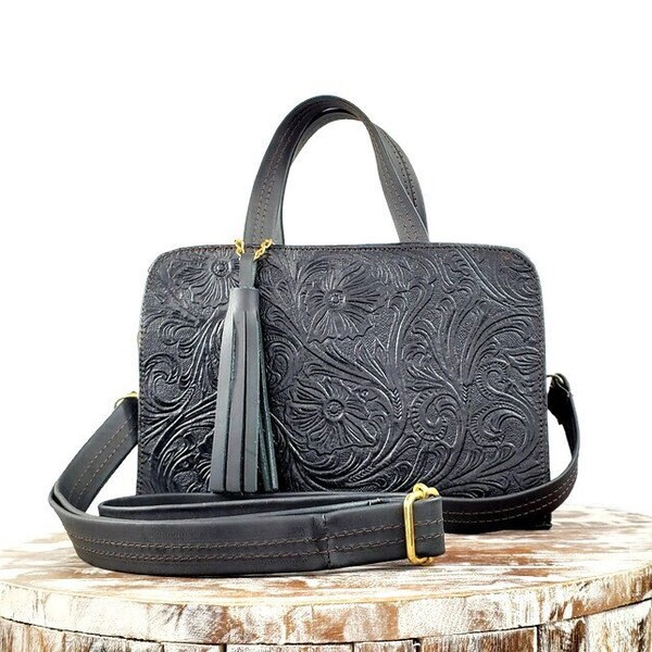 Tooled Mexican Hand Bag- Artisanal Purse- Mexican Purse- Leather Crossbody- Bolsa Artesanal- Bolsa de Piel Mexicana- Bolsa de Cuero.