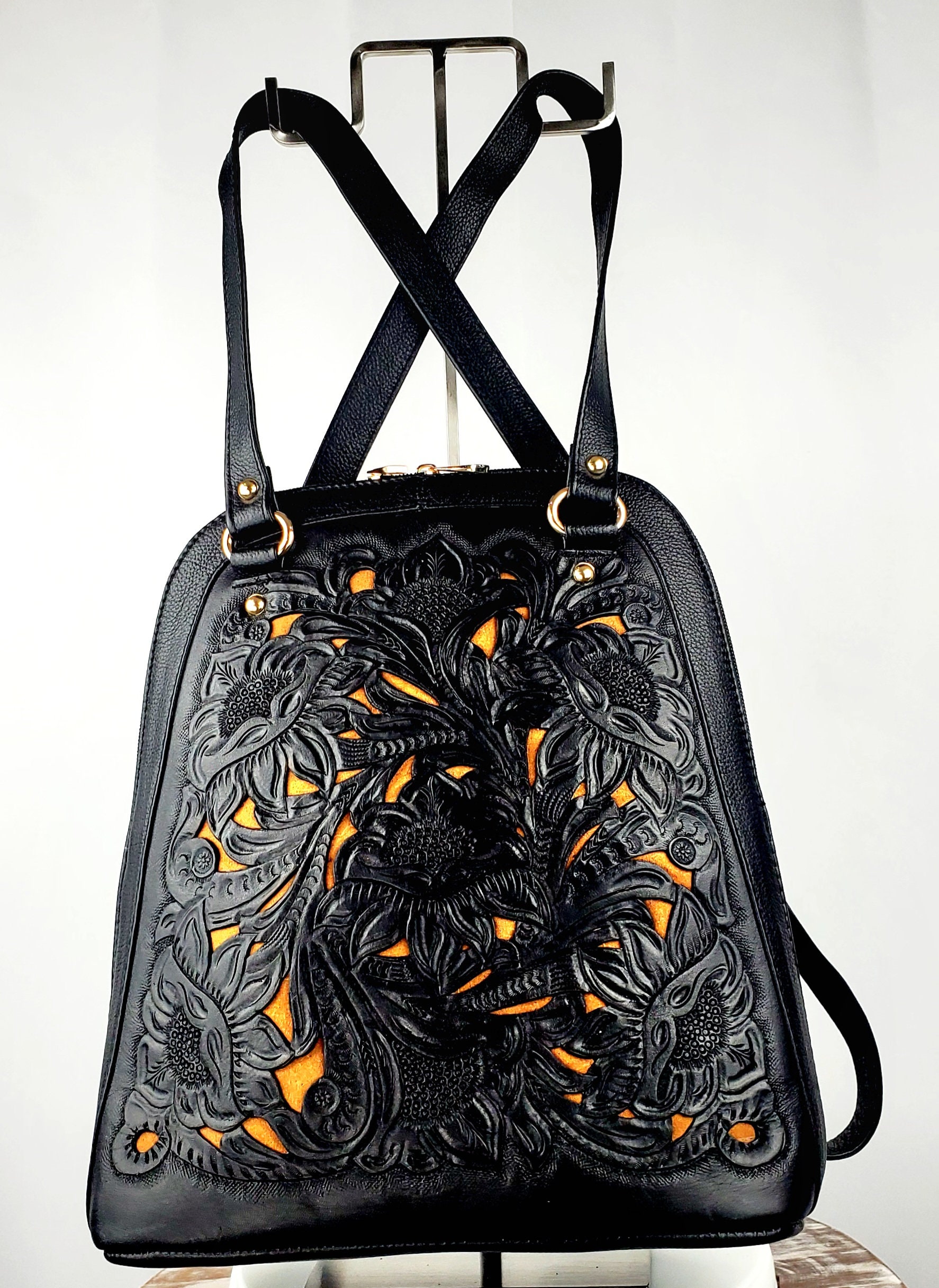 Oaxacan Native Artesanal Handmade Leather Backpack Bag Handwoven Western Mini Backpack, Mexican Wool Leather  main image 4