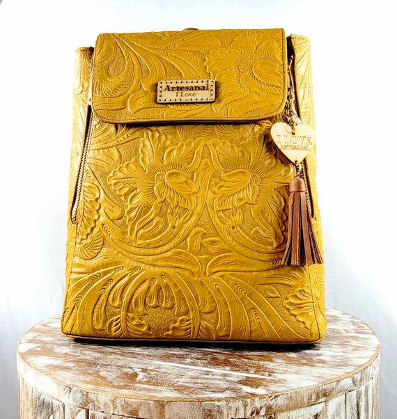 Handmade Tooled Leather Backpack: Mexican Artisan Bag - Etsy