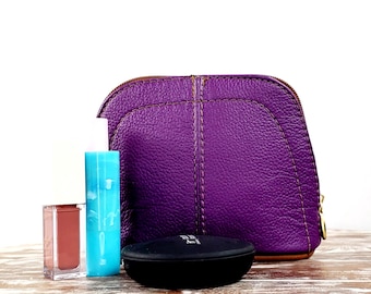 Handmade Leather Makeup Bag, Mexican Artisan Cosmetic Pouch, Genuine Leather