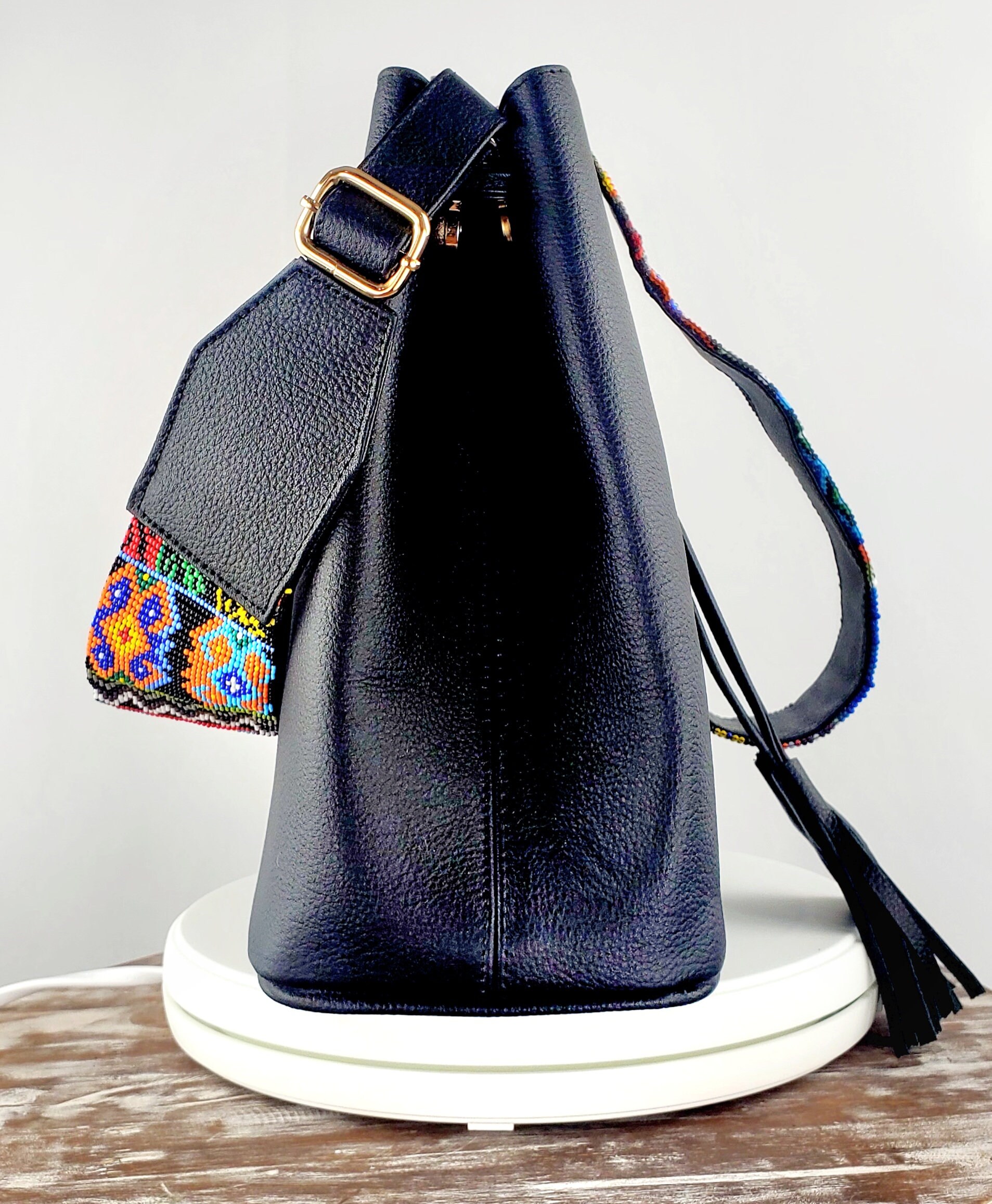 Mexican Backpack-artisanal Leather Backpack With Huichol Art 