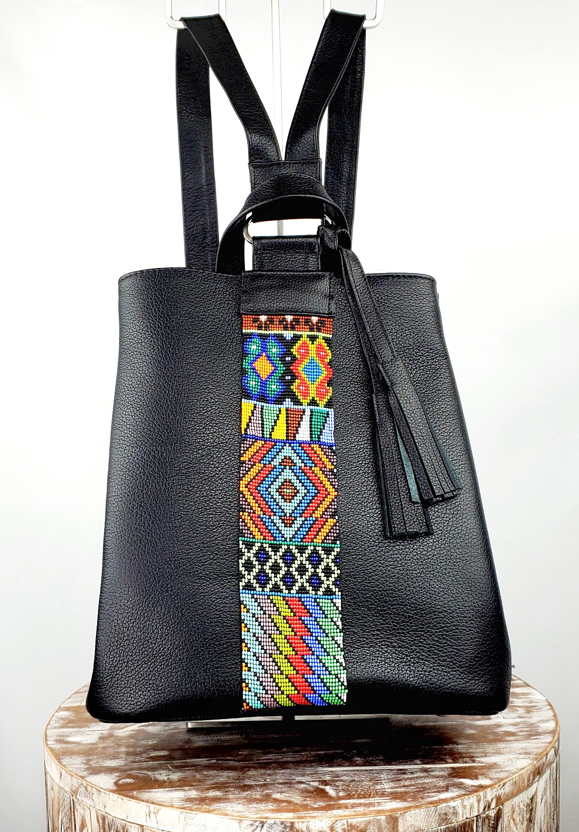 Leather Backpack with Huichol Beading You can layaway a Mexican Designer leather bag with a  main image 4