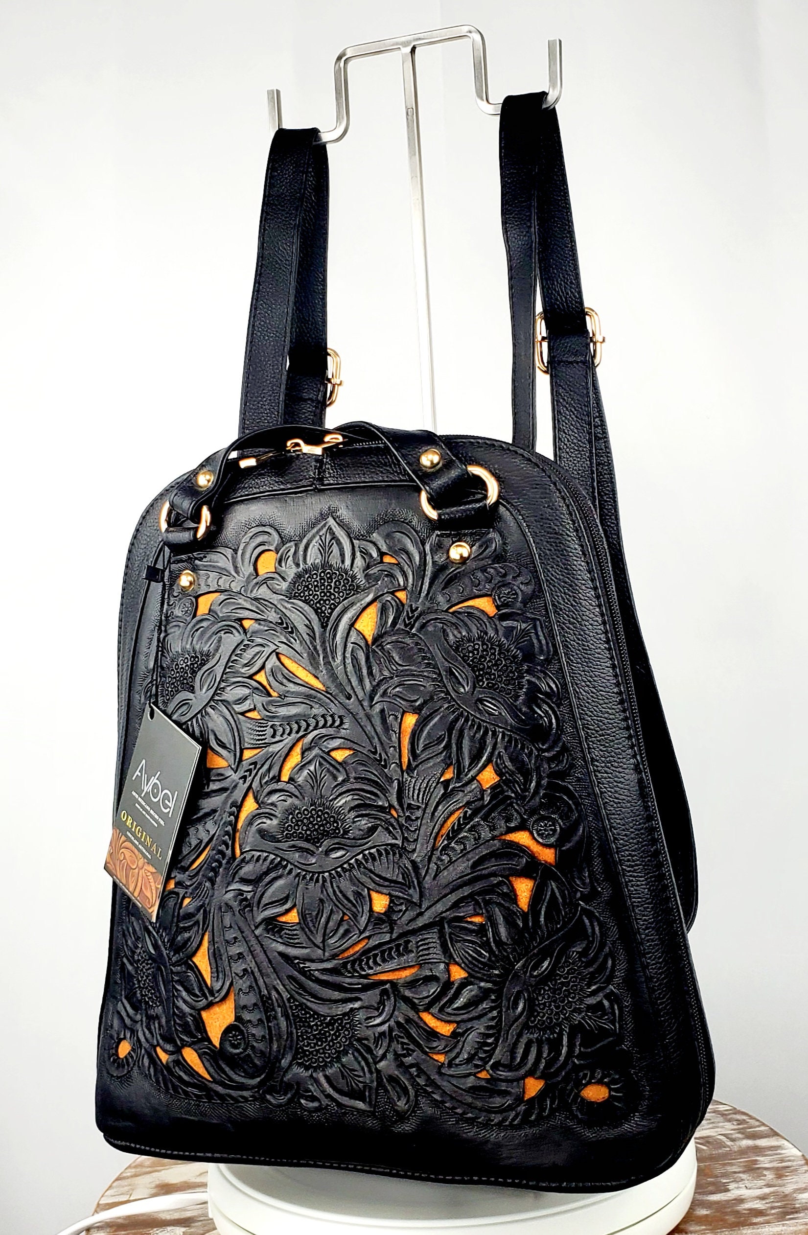 Hand Tooled Leather Backpack: Mexican Artisanal Purse - Etsy display picture 2