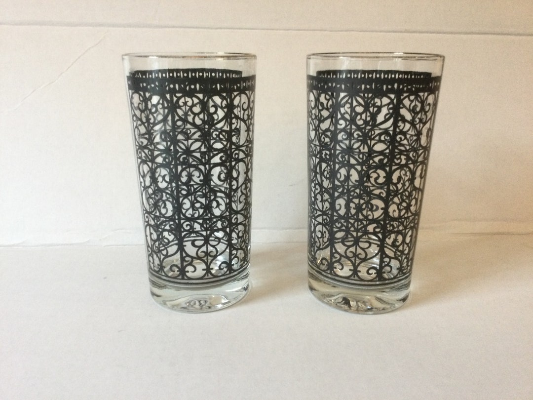 Vintage Drinking Glasses Black Lattice With Gold Rim Set of Etsy