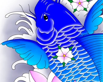 Blue Koi Fish Tattoo Design Digital Download Color JPEG - Etsy Canada