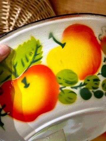 希少BIG！50sアメリカンアンティーク　果物柄ホーローボウルミッドセンチュリー Vintage 1950s Japanese Enamelware Bowl & Platter Set: Bumper
