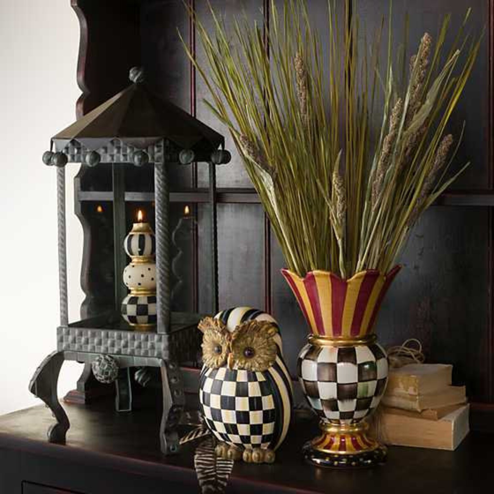 MACKENZIE CHILDS Ceramic Large Great Vase Courtly Check Black White ...