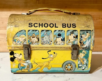 Vintage 1960s Walt Disney School Bus Metal Lunchbox W/thermos Featuring Mickey  Mouse & Friends  by Aladdin Industries  Dome Lunch Pail - Etsy