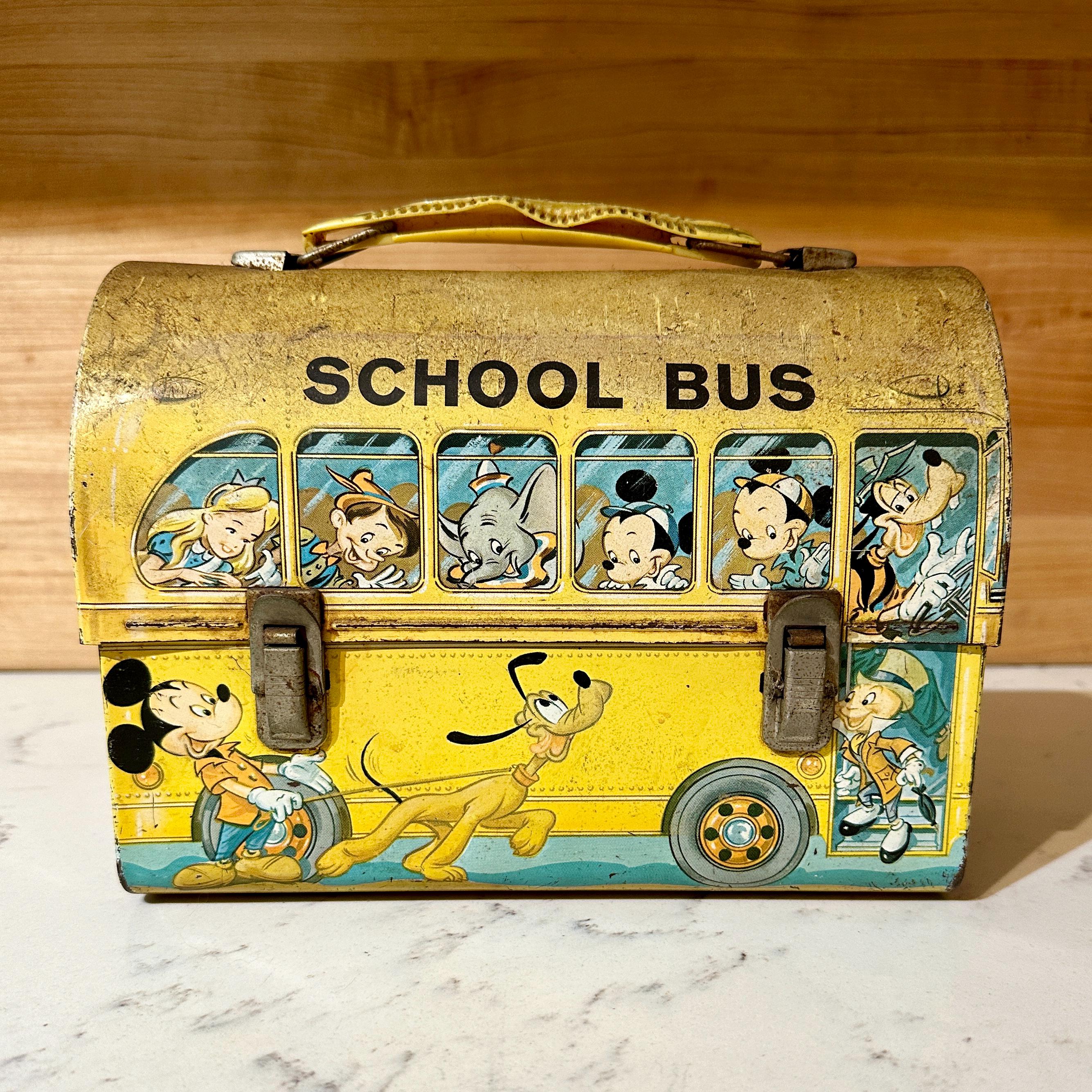 Vintage 1960s Walt Disney School Bus Metal Lunchbox W/thermos